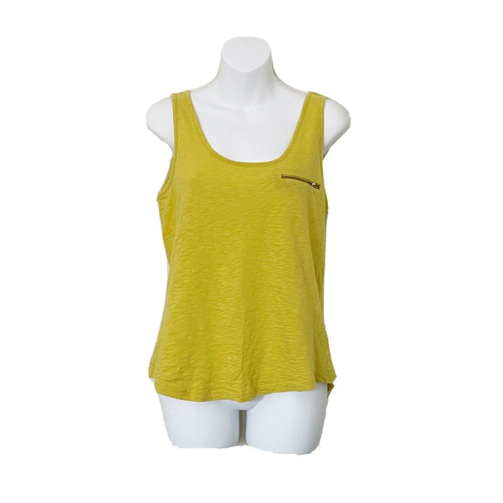 Rock & Republic Top Womens Small Muted Yellow Burnout Tank Faux Zip Pocket